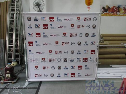 Telescopic Portable Backdrop Stands for SAF Medical Corps with 2.4 x 2.4m PVC banner