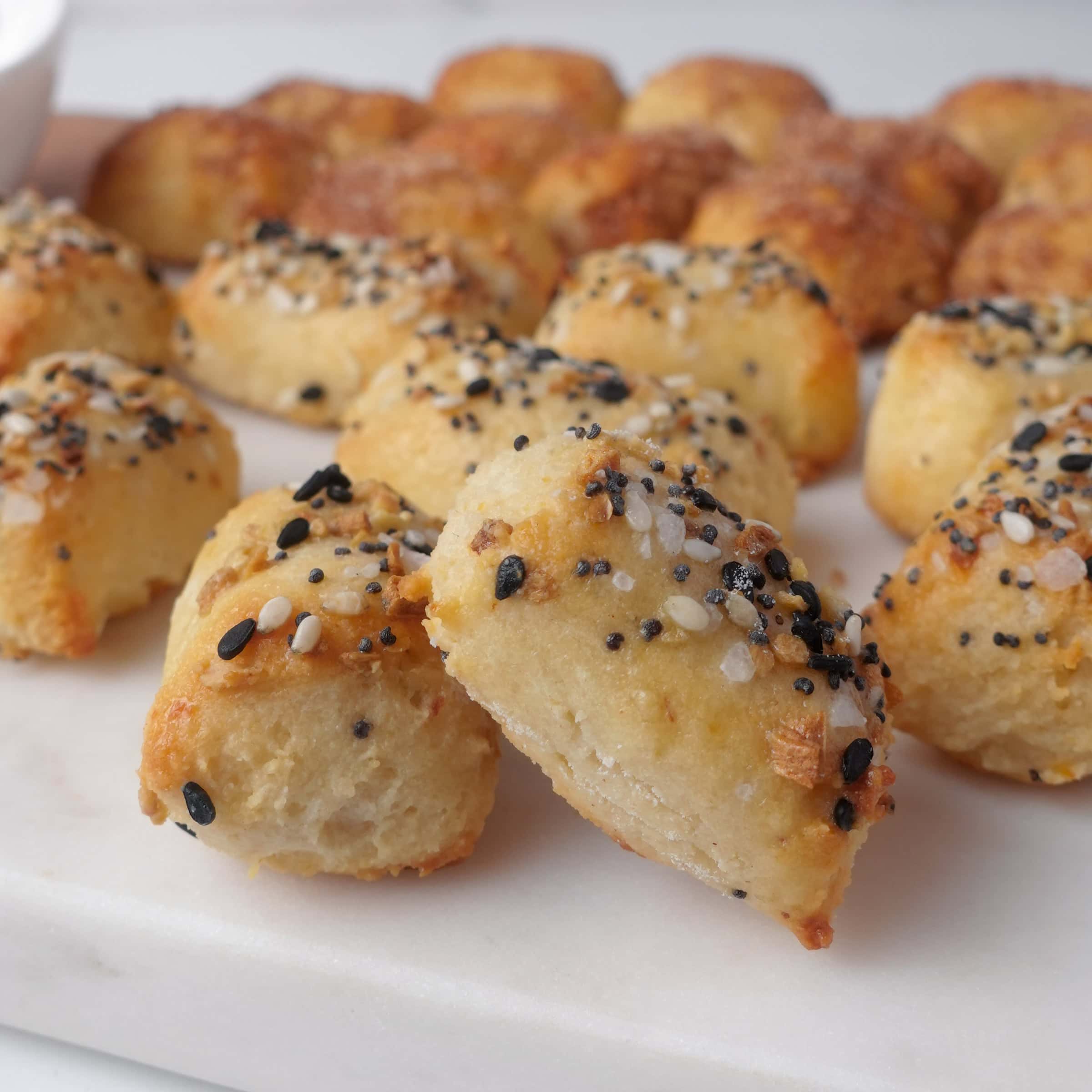 Closeup of everything bagel bites
