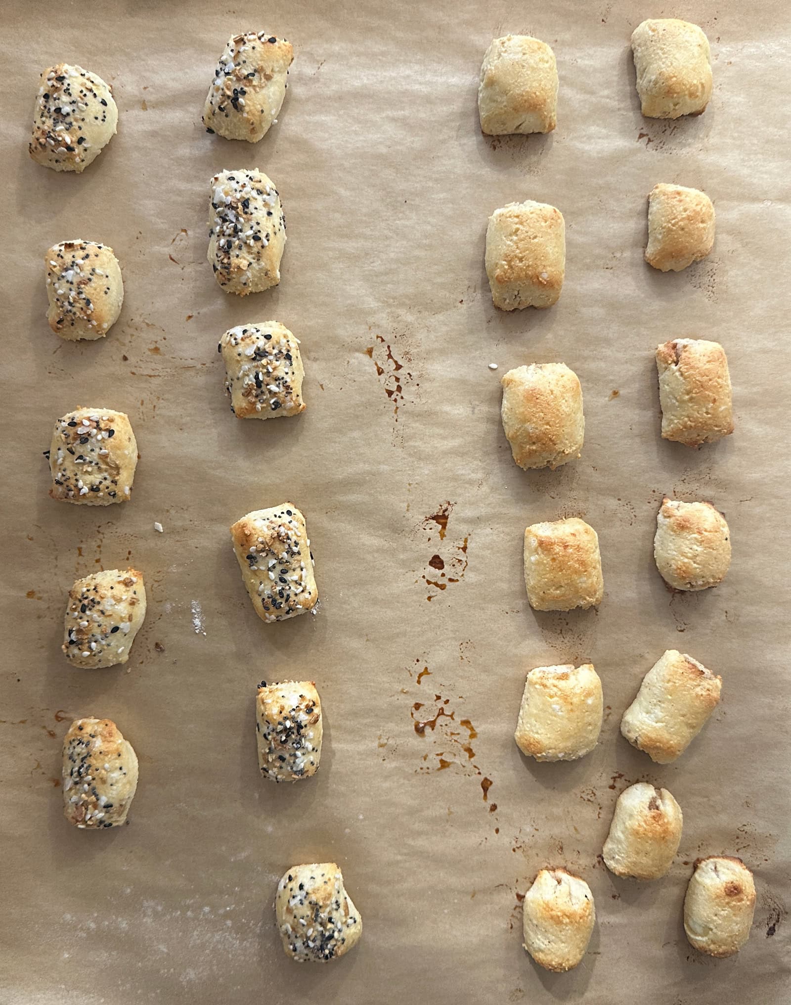 Almond flour bagel bites out of the oven