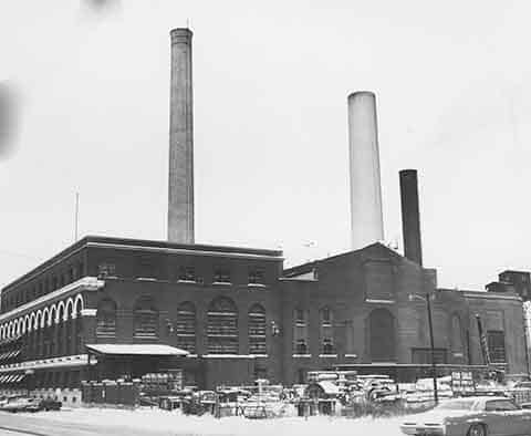 IM-Power Old industrial factory building with smokestacks in black and white, part of the History Museum collection.