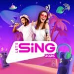Enfants chantant lors du spectacle Let's Sing 2025, avec musique et ambiance festive dans un décor spatial coloré, pour promouvoir la vidéoconférence de karaoké et musique en ligne.