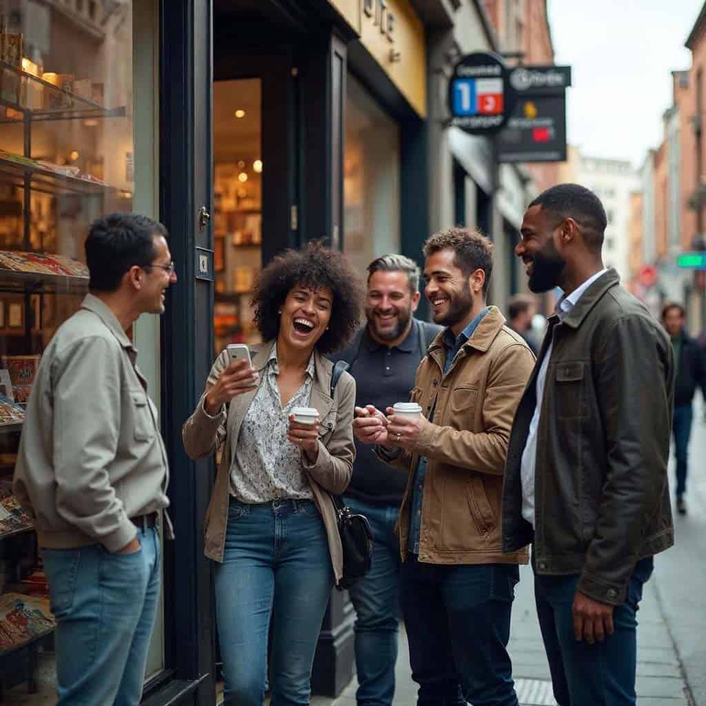 what happens if you ignore local seo Five people laughing outside a coffee shop.