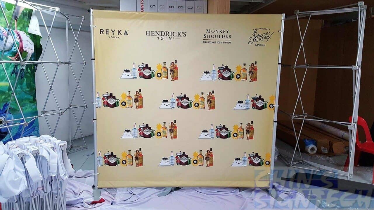 Portable Telescopic Backdrop stand with 2 x 2m PVC banner