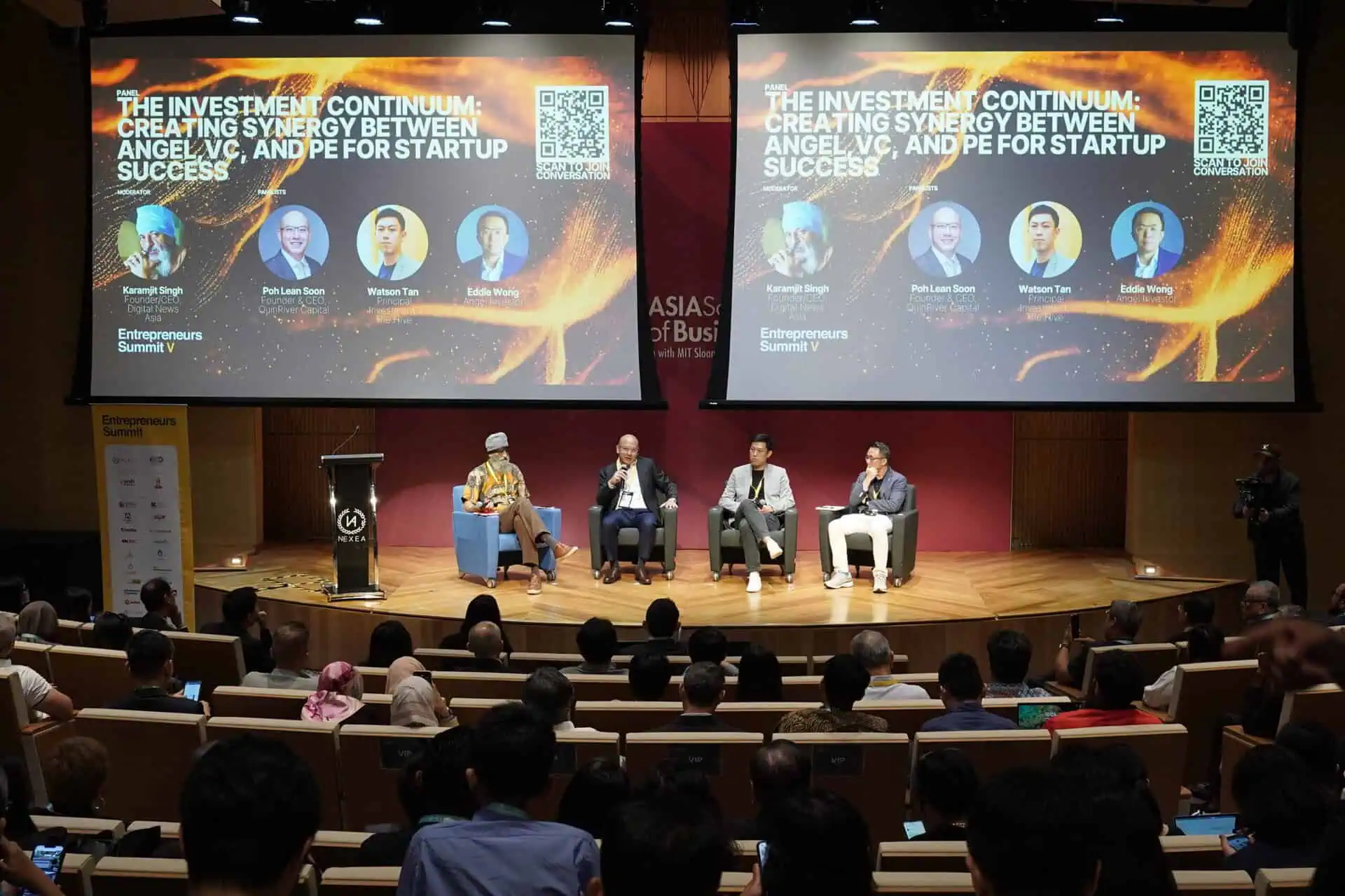 Panelists share insights on bridging the investment gap during “The Investment Continuum: Creating Synergy Between Angel, VC, and PE for Startup Success” session at Entrepreneurs Summit V,