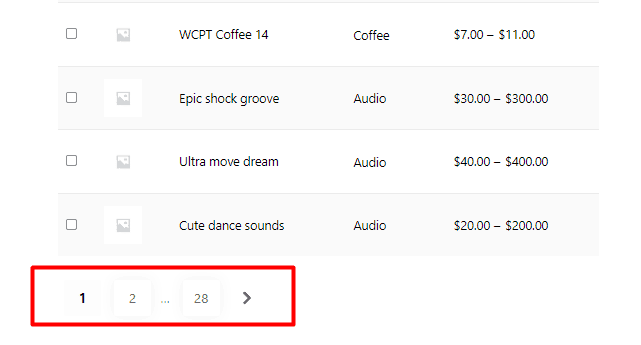 result customization page navigation in table WooCommerce