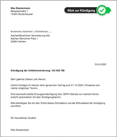 Kündigung Unfallversicherung Muster - PDF erzeugen