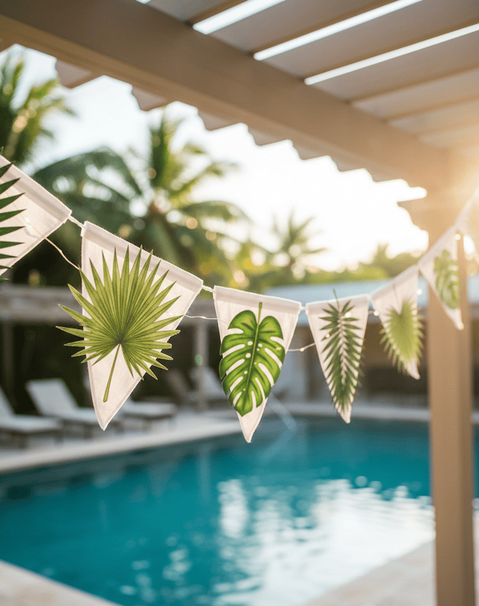 An einer Girlande im Sommer auch eine tolle Deko, die Palmblätter im Mix