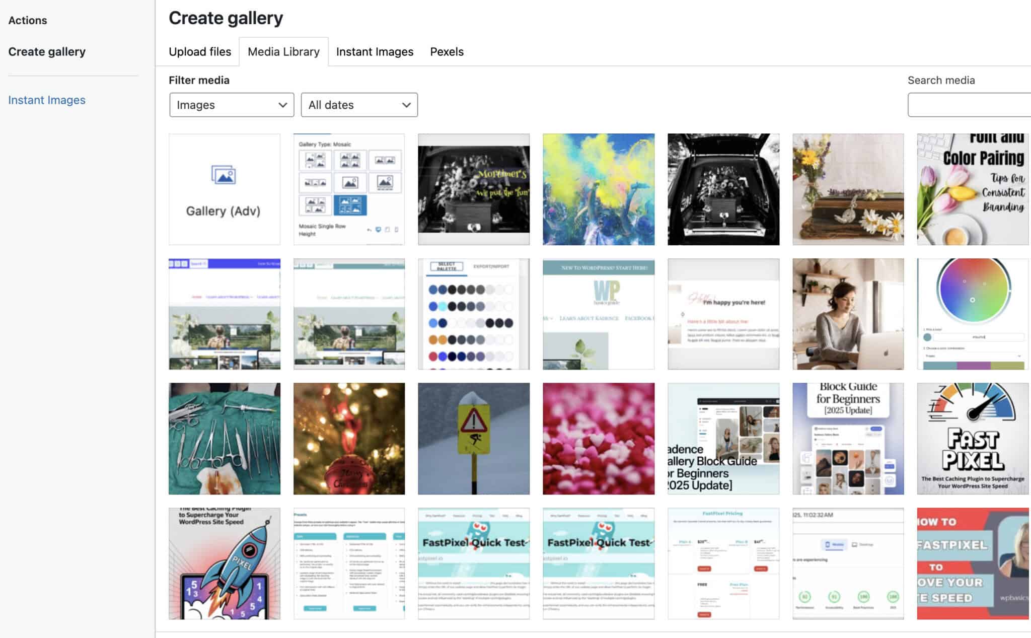 Kadence Gallery Block Guide for Beginners 6 screenshot of wordpress media library