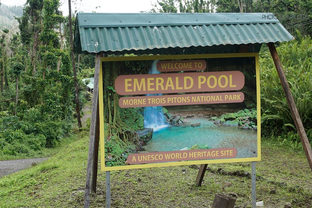 Das Schild am Eingang des Emerald Pools auf Dominica