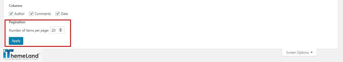 screen option tab in wordpress