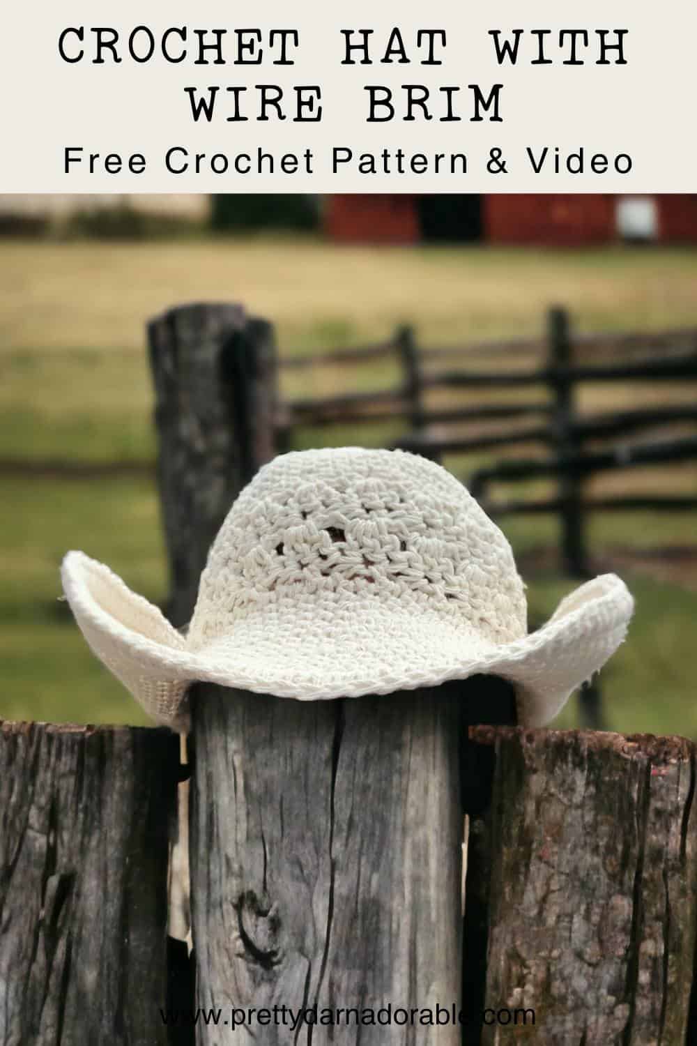 cream crochet sun hat with a wide brim and lacey texture