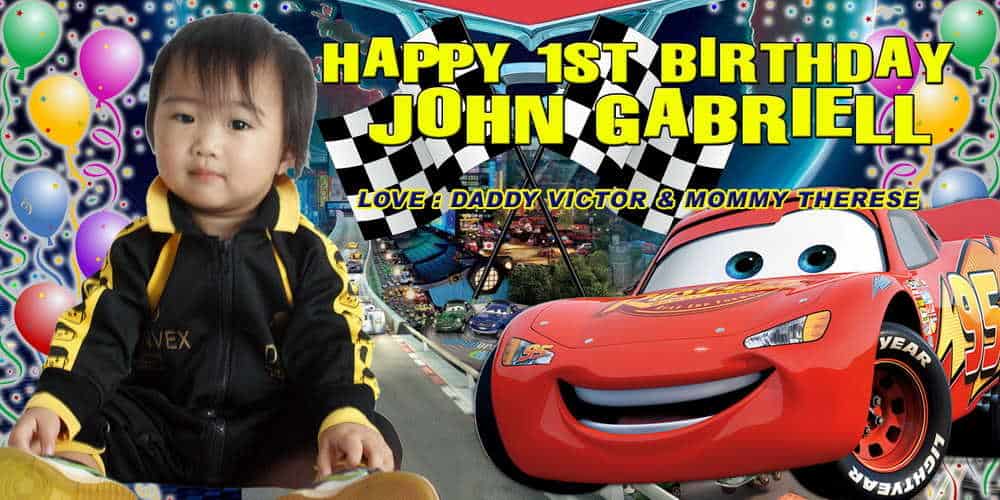 160cmx80cm- toy cars birthday Banner Singapore banner printing for toy car