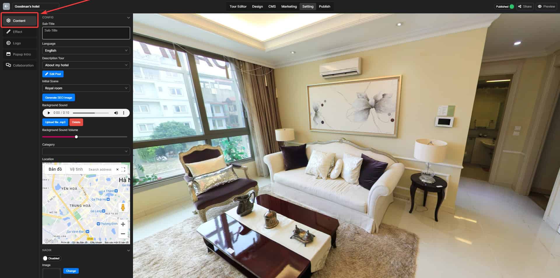 Change the virtual tour location 2 Change the virtual tour location