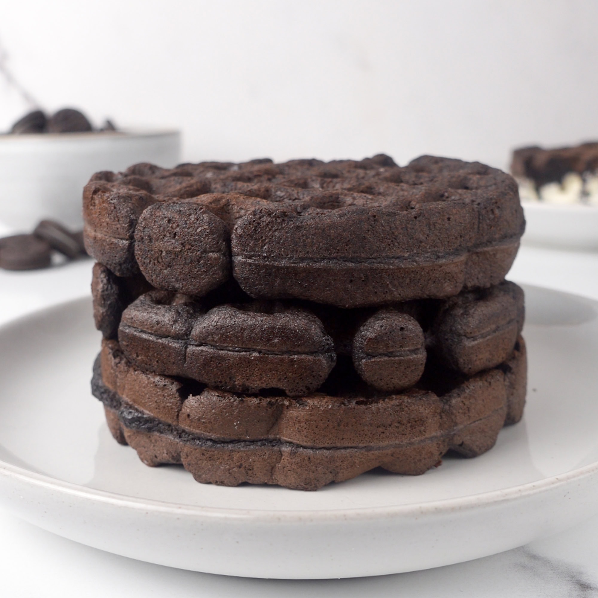 Stack of Oreo protein waffles