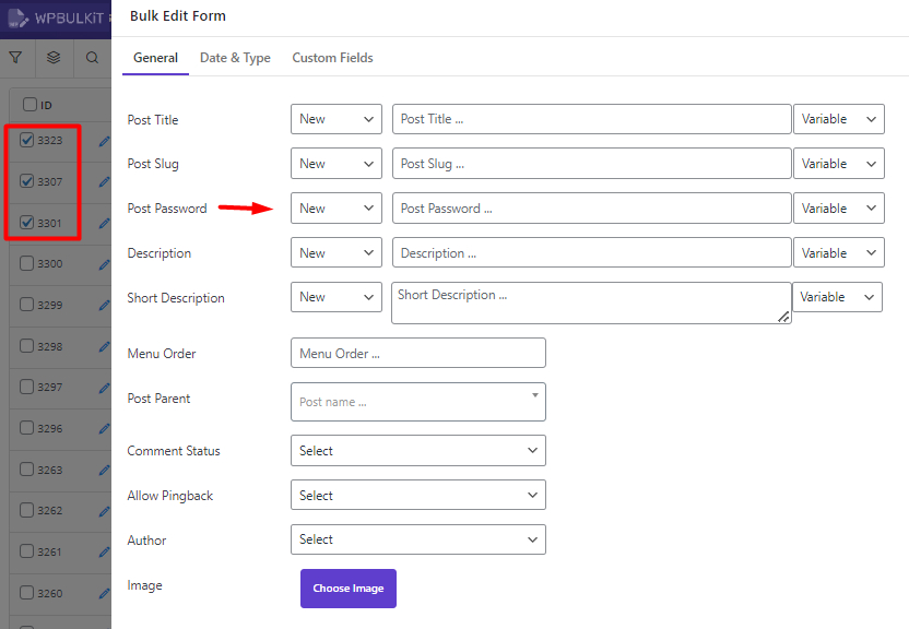 Select and bulk edit WordPress pages