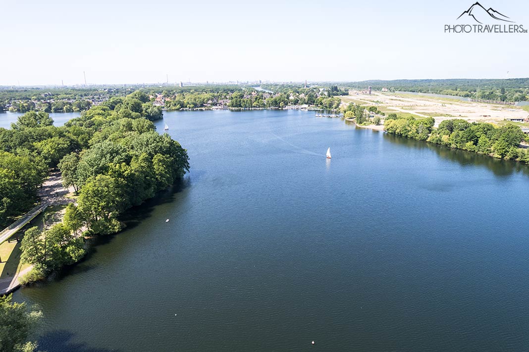 Luftaufnahme vom Masurensee, Teil der Sechs-Seen-Platte bei Duisburg