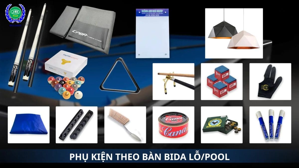 Phụ kiện đi kèm theo bàn khi mua bàn bida tại Bida Hoàng Anh Nam Group