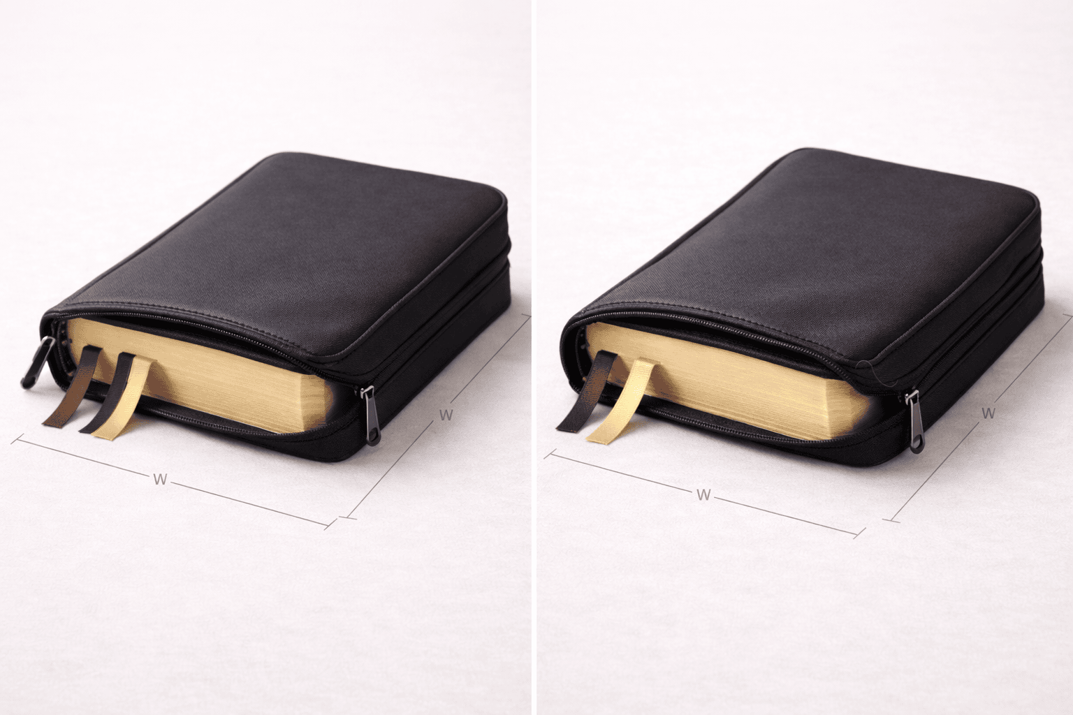 Comparison between a properly fitting Bible cover and an improperly fitting one
