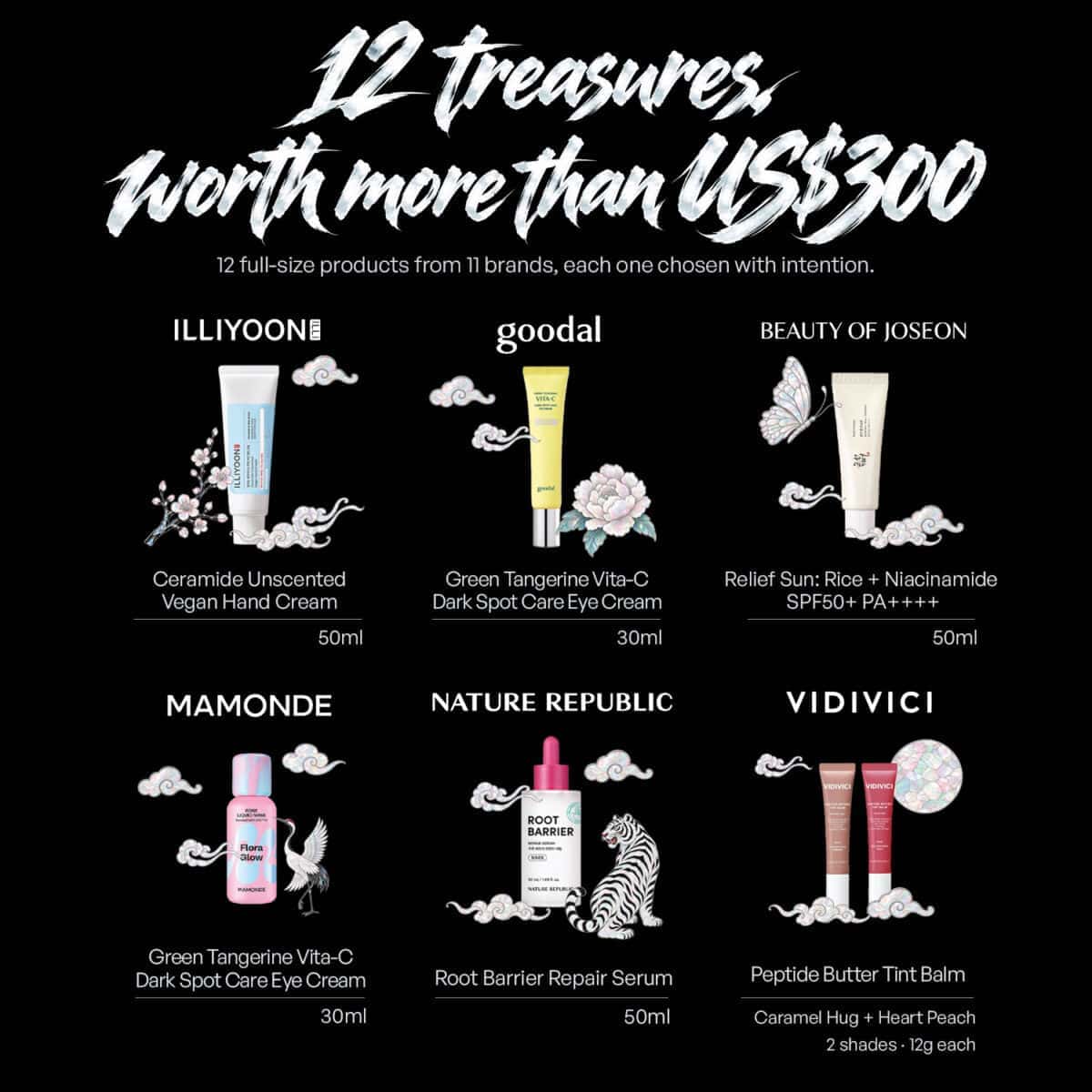 The other six products in the SkinSeoul advent calendar, including Beauty of Joseon Relief Sun and VIDIVICI tint balms