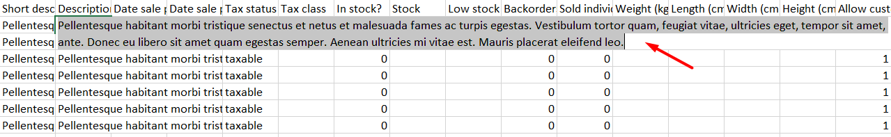 inline edit product description in Excel