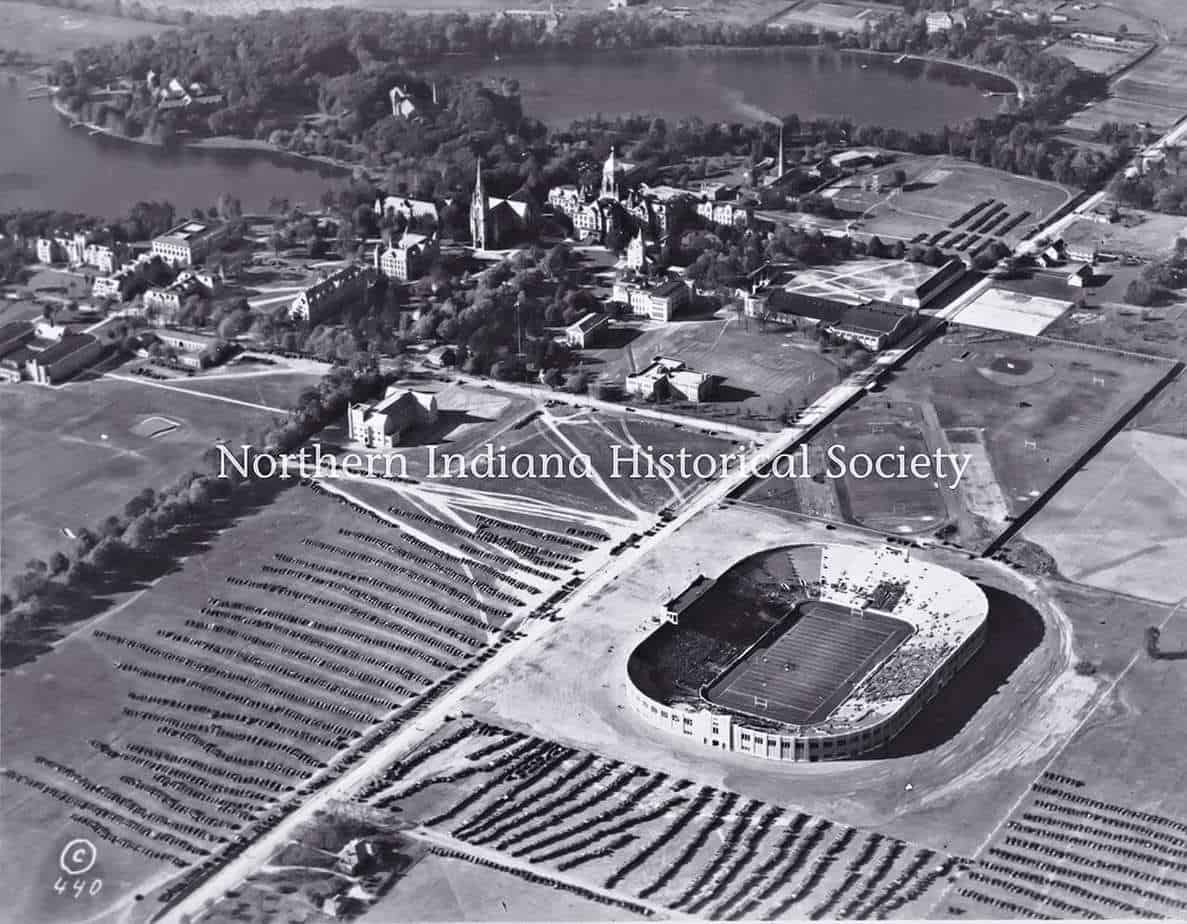 Notre Dame Stadium c. 1935 ph 4918 THM (1) Aerial view of The History Museum and surrounding historic town in Northern Indiana.