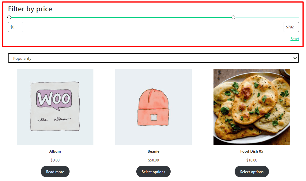 Filter by price result in WooCommerce shop page