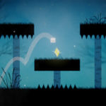 Trésor dans un jeu vidéo d'aventure, décor féérique nocturne avec plateformes sombres, éléments de puzzle, style artistique mystique, ambiance sombre et mystérieuse, parfait pour un jeu d'arcade ou plateforme.