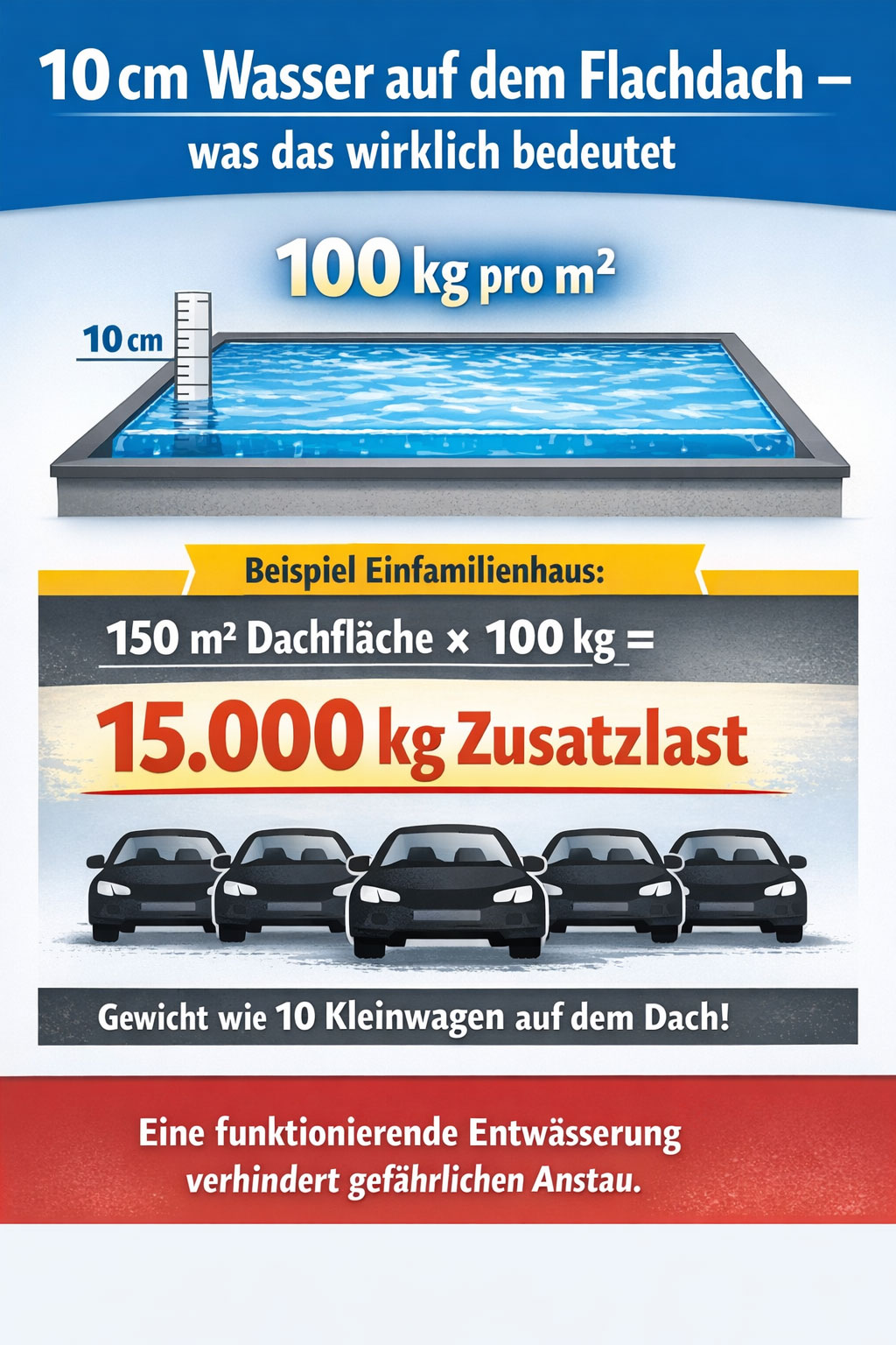 Belastung Wasser auf dem Dach