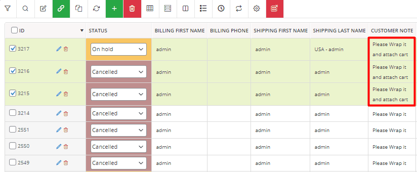 bind edit customer order notes in WooCommerce orders table