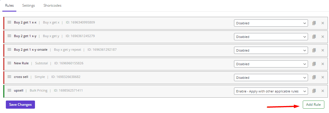 select add rule button in rules tab free gift plugin