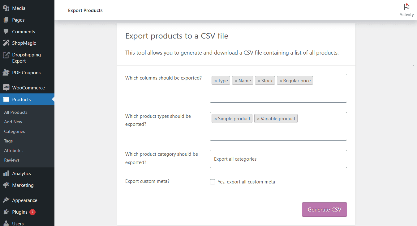Export product to CSV details in WooCommerce