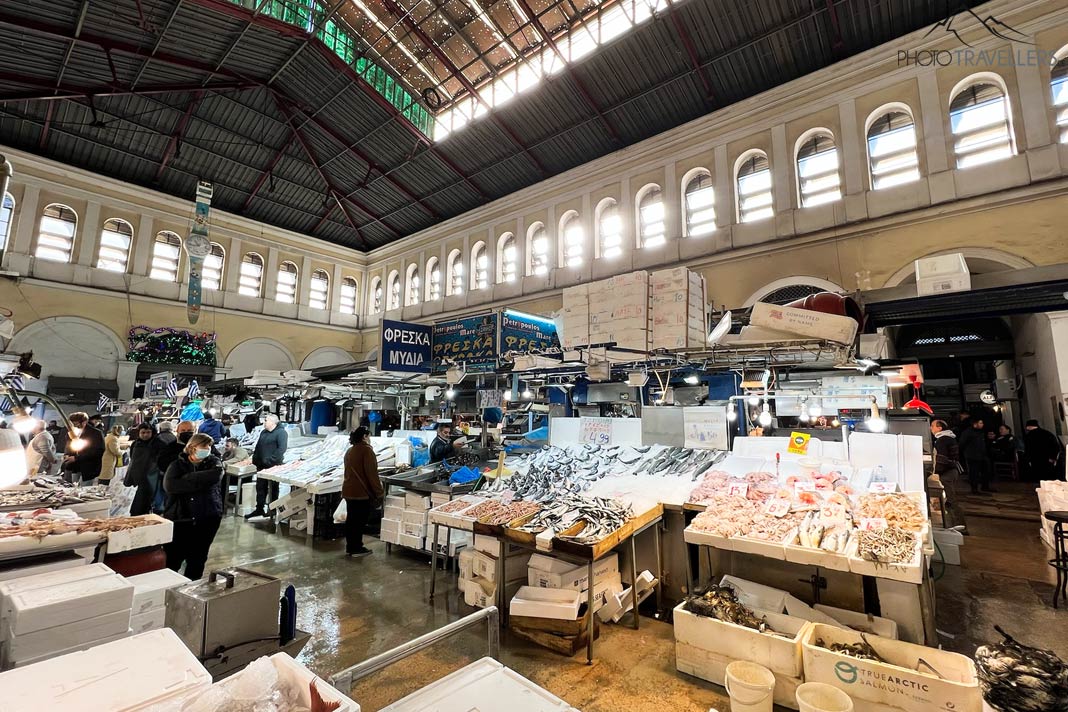 Fischstände im Zentralmarkt in Athen
