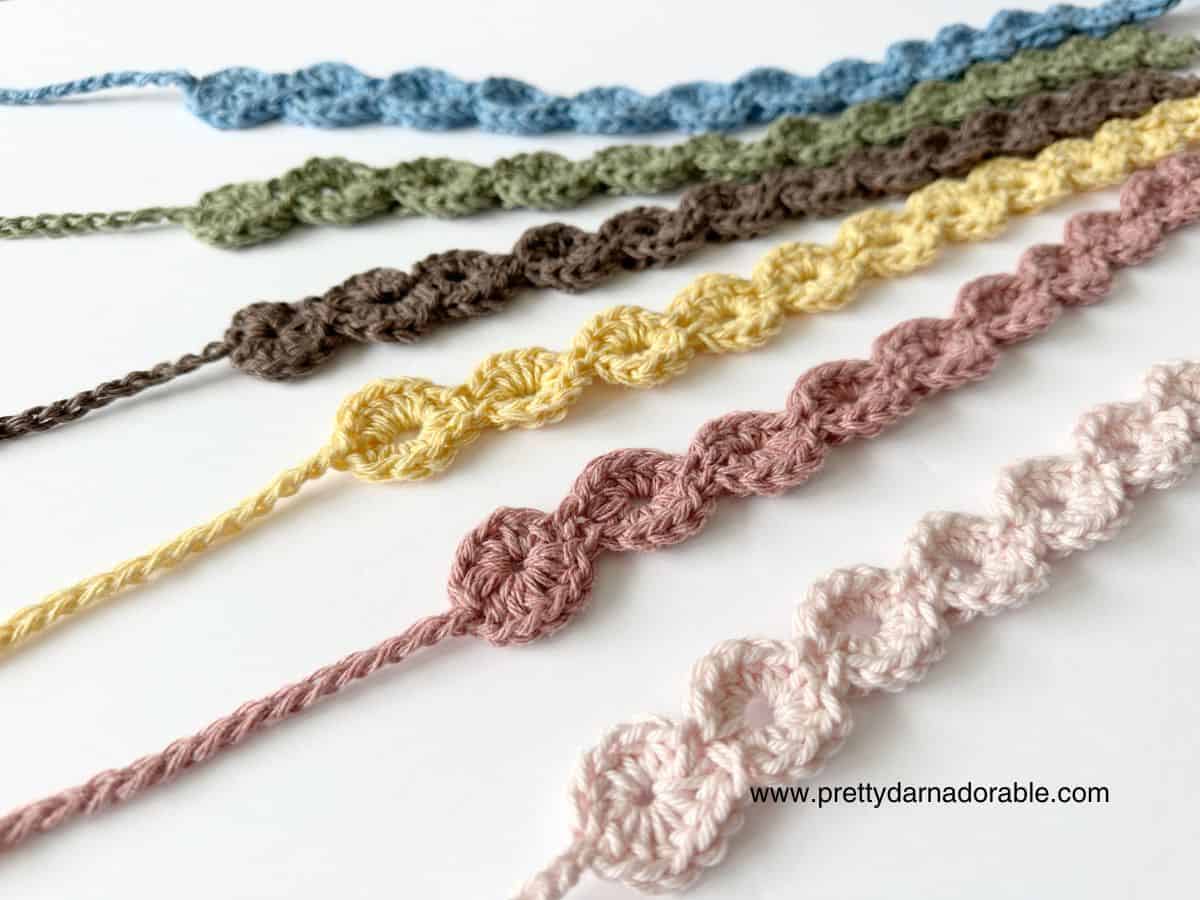 crochet headbands in rainbow colours