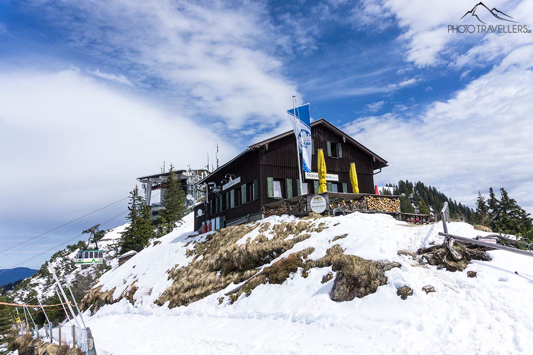 Das Tegelberghaus im Schnee, dahinter die Tegelbergbahn