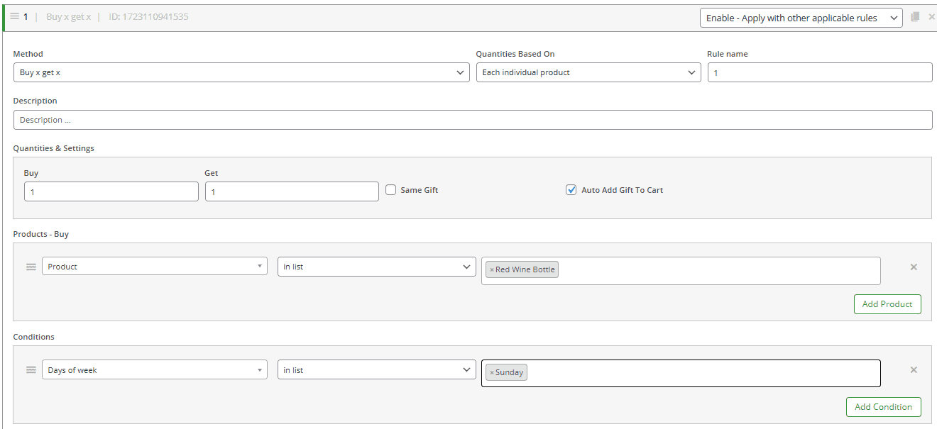 Example rule of buy one get one