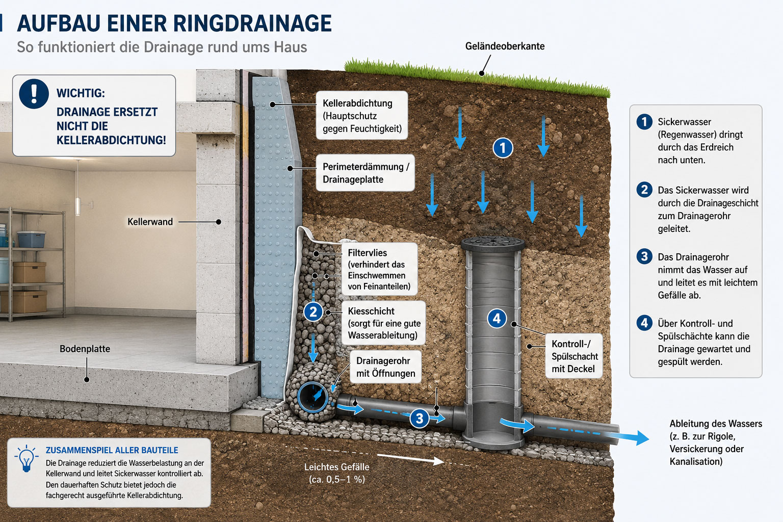 Aufbau einer Ringdrainage