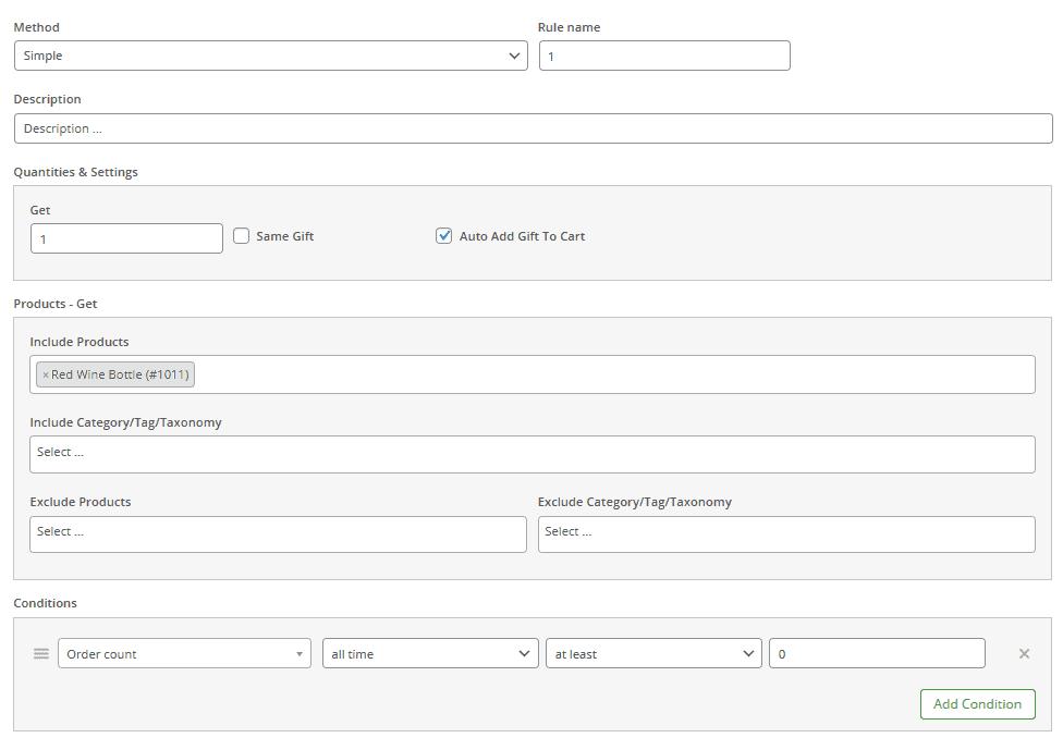 First customer purchase gift rule