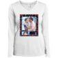 White Sport-Tek v-neck featuring AI-generated art of Elon Musk hugging a Mark Zuckerberg robot. Funny tech satire for women who love memes!
