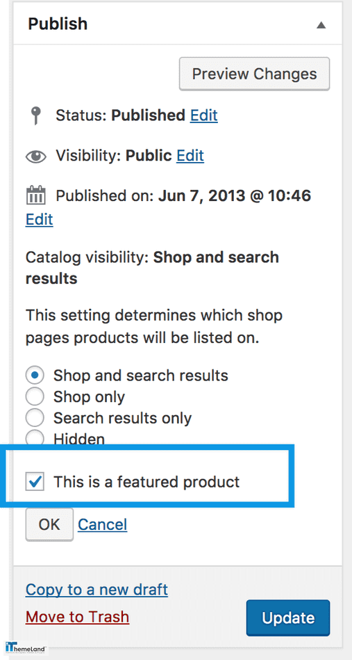 WooCommerce publish product setting