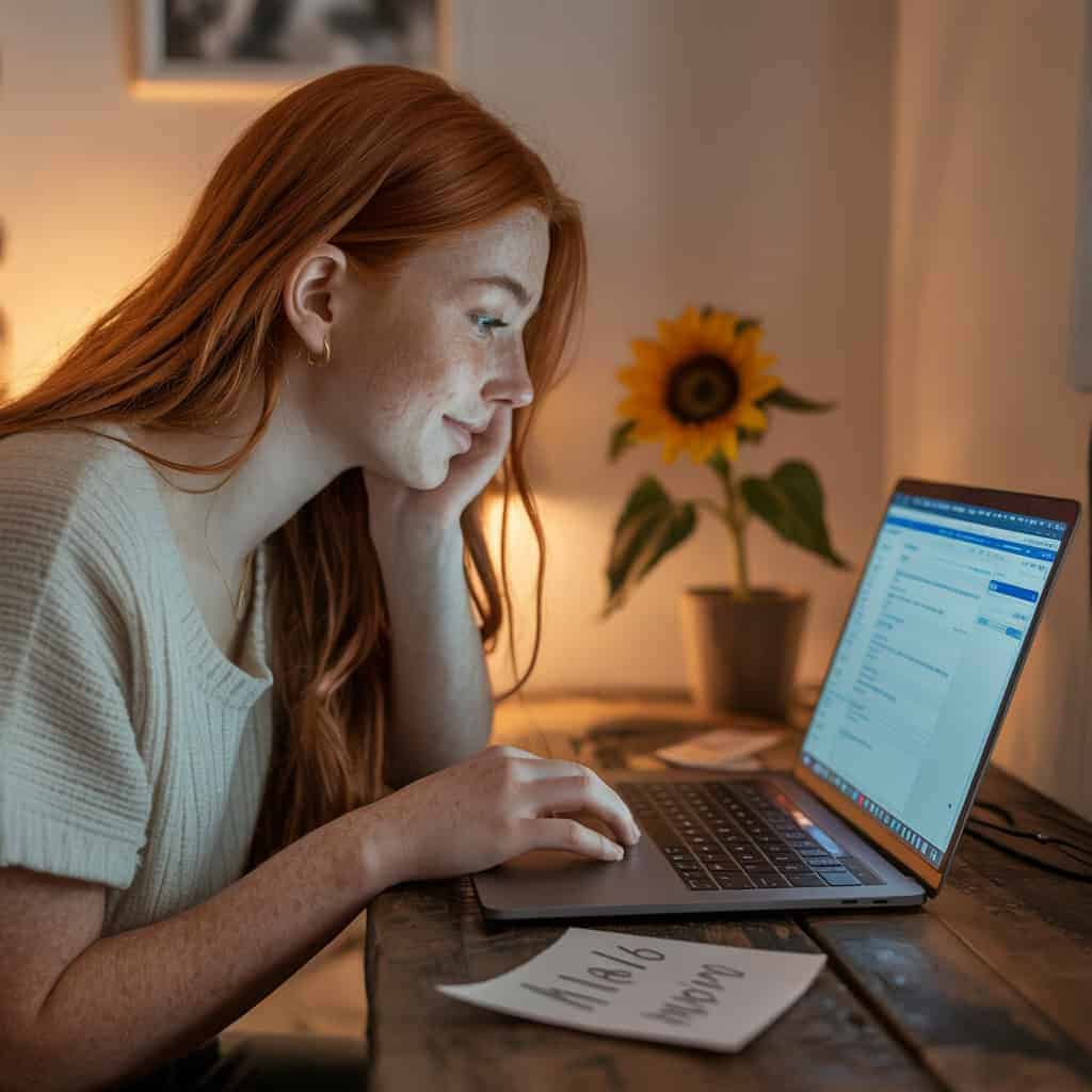Why I Almost Gave Up on Using Gutenberg Blocks - Gutenberg Blocks vs Page Builders vs Kadence Blocks 4 a happynwoman sitting at a desk with a laptop