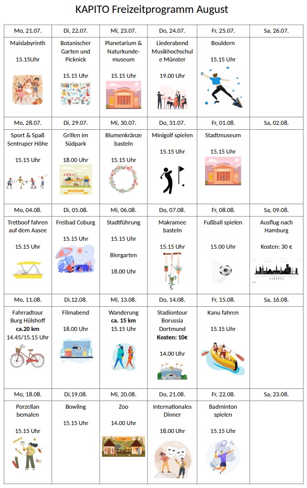 Sport, Musik, Kultur und Basteln im Sommer bei KAPITO 1 KAPITO Freizeitprogramm im Sommer