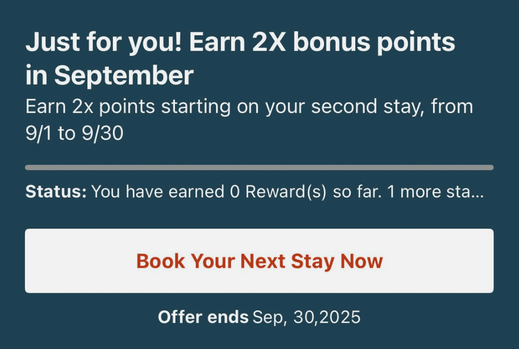 Unlimited Double Points with IHG Stays in September 2025 (Targeted) 2 2X bonus points in September