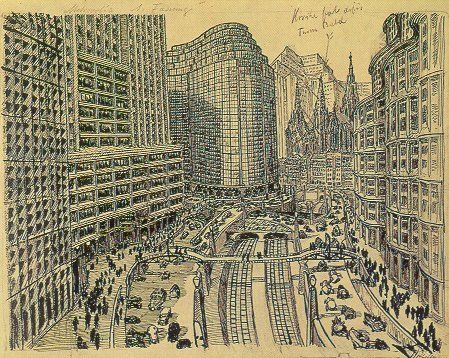 Metrópolis - Boceto de apertura del paisaje urbano v1 - Erich Kettelhut