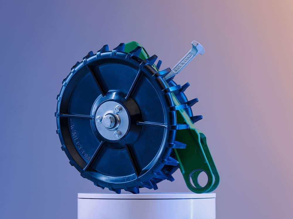 Quarter-angle rear-right view of the 4Ag closing wheel showcasing dual wheels