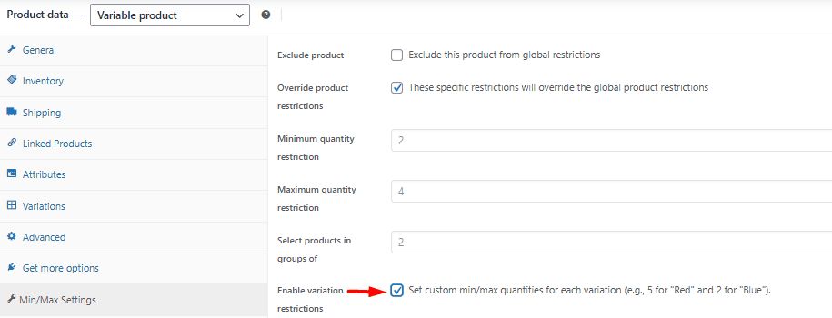 Set Limit quantity on product variations