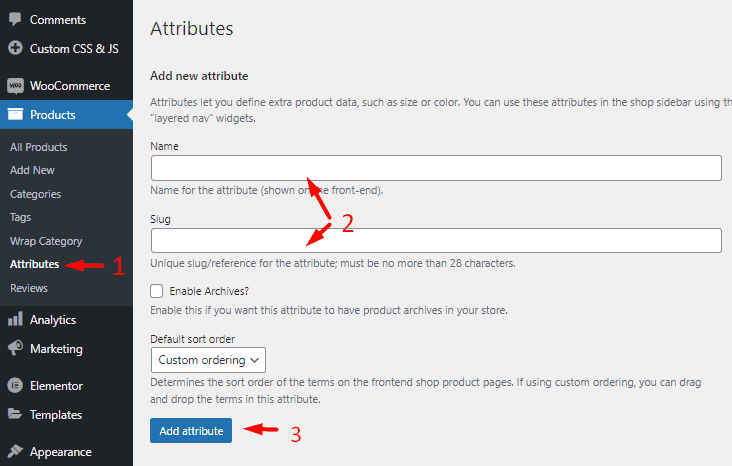 Add attribute in WooCommerce