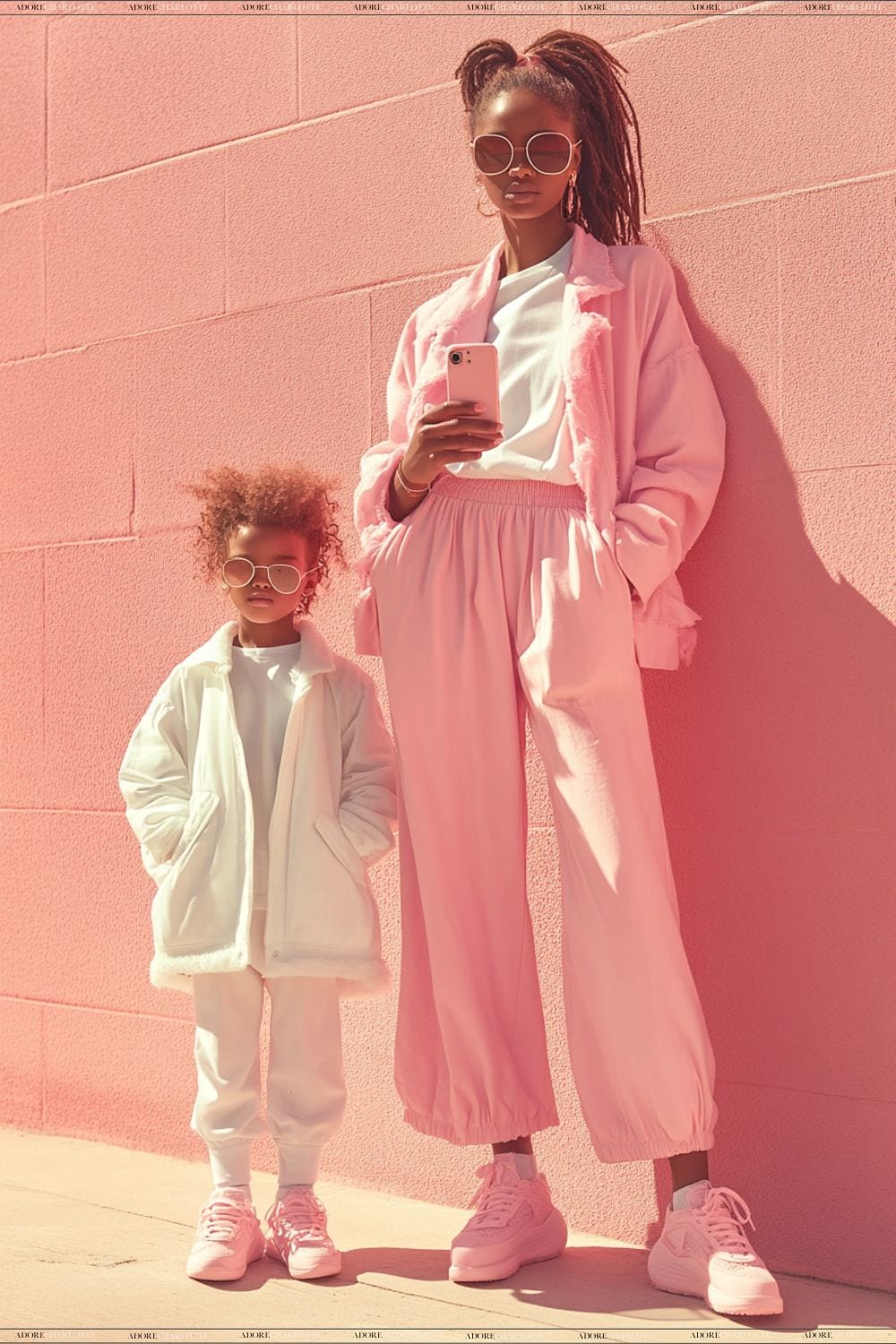 Mother and daughter wearing shades of pinks.