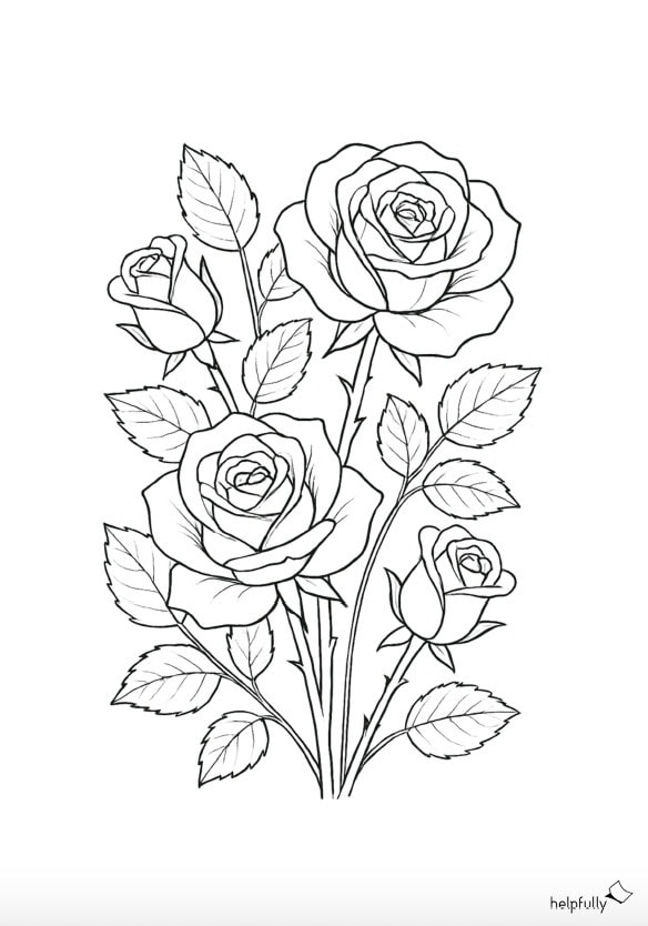 Rosen am Zweig zum Ausmalen