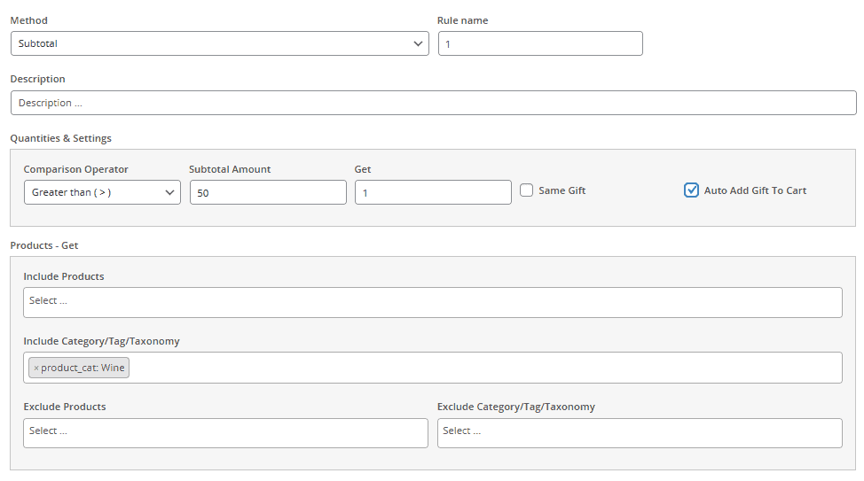 Create subtotla gifting rule