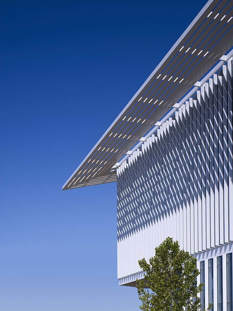 Architectural detail of the roofline at Chesapeake Building 15, featuring clean lines and modern design elements.
